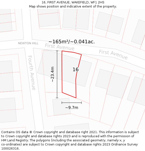 16, FIRST AVENUE, WAKEFIELD, WF1 2HS: Plot and title map