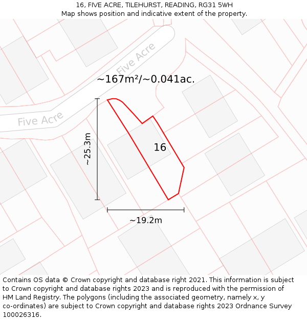 16, FIVE ACRE, TILEHURST, READING, RG31 5WH: Plot and title map
