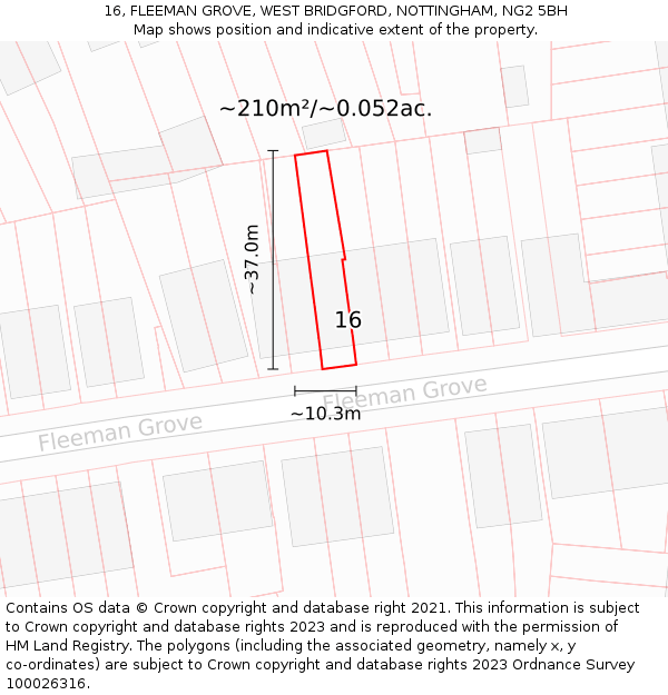 16, FLEEMAN GROVE, WEST BRIDGFORD, NOTTINGHAM, NG2 5BH: Plot and title map