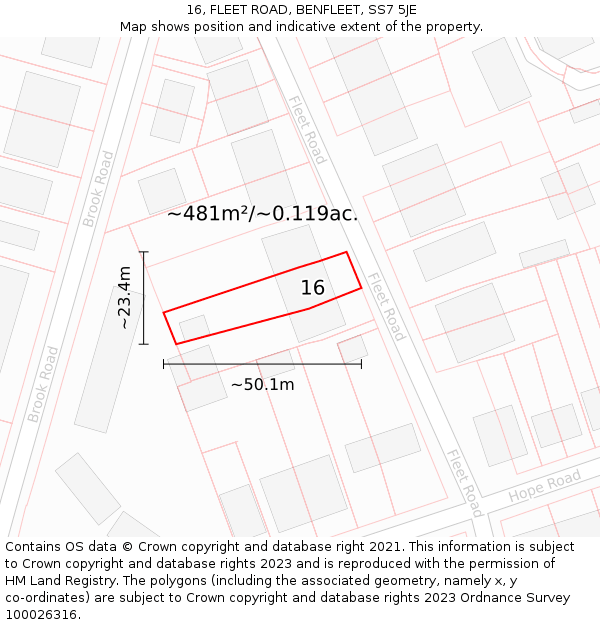 16, FLEET ROAD, BENFLEET, SS7 5JE: Plot and title map