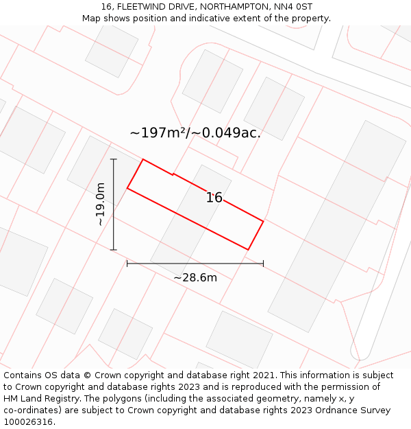 16, FLEETWIND DRIVE, NORTHAMPTON, NN4 0ST: Plot and title map