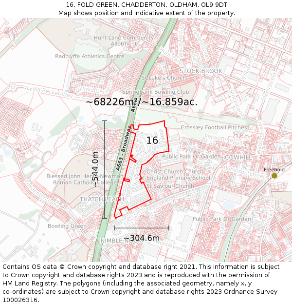 16, FOLD GREEN, CHADDERTON, OLDHAM, OL9 9DT: Plot and title map