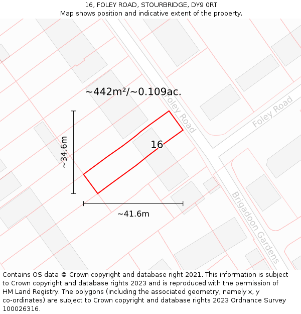 16, FOLEY ROAD, STOURBRIDGE, DY9 0RT: Plot and title map