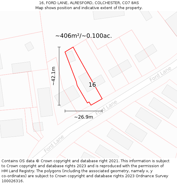 16, FORD LANE, ALRESFORD, COLCHESTER, CO7 8AS: Plot and title map