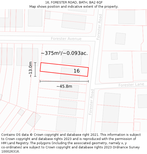 16, FORESTER ROAD, BATH, BA2 6QF: Plot and title map