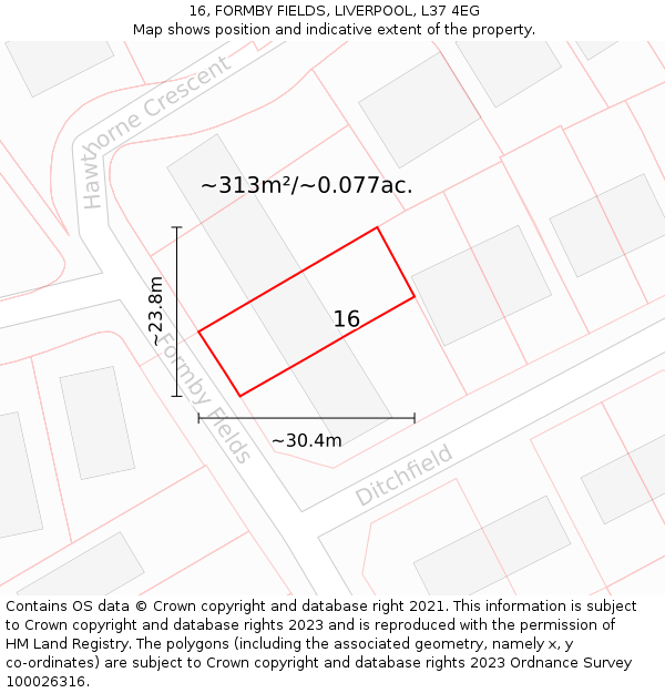 16, FORMBY FIELDS, LIVERPOOL, L37 4EG: Plot and title map