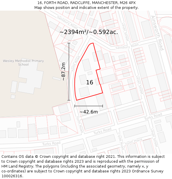 16, FORTH ROAD, RADCLIFFE, MANCHESTER, M26 4PX: Plot and title map