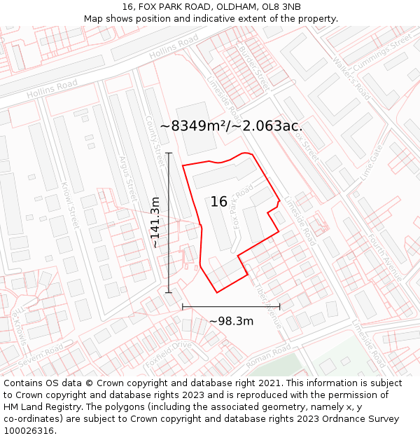 16, FOX PARK ROAD, OLDHAM, OL8 3NB: Plot and title map