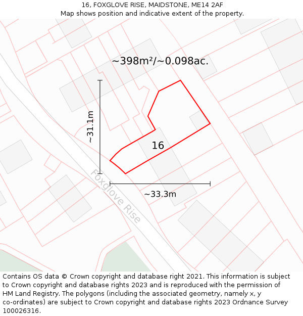 16, FOXGLOVE RISE, MAIDSTONE, ME14 2AF: Plot and title map