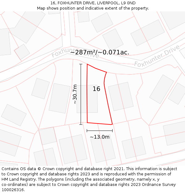 16, FOXHUNTER DRIVE, LIVERPOOL, L9 0ND: Plot and title map