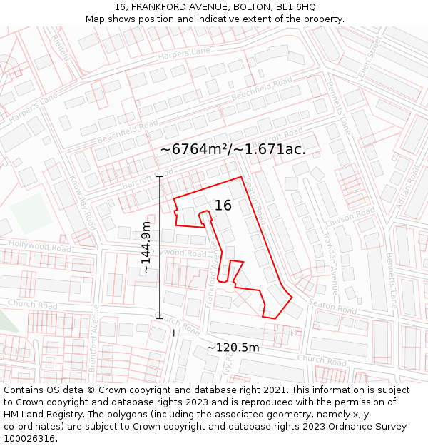 16, FRANKFORD AVENUE, BOLTON, BL1 6HQ: Plot and title map