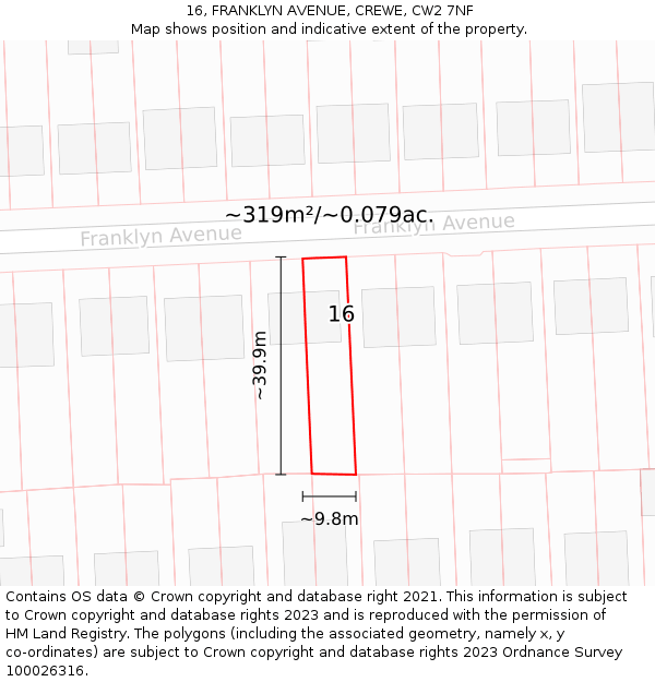 16, FRANKLYN AVENUE, CREWE, CW2 7NF: Plot and title map