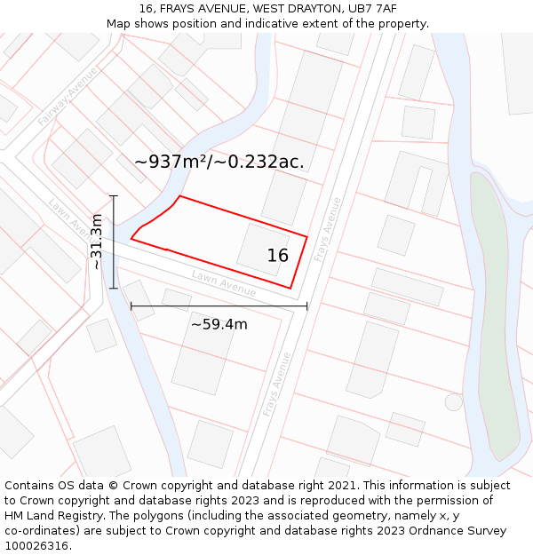 16, FRAYS AVENUE, WEST DRAYTON, UB7 7AF: Plot and title map