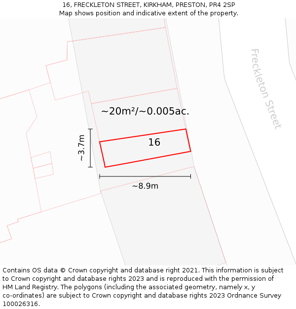 16, FRECKLETON STREET, KIRKHAM, PRESTON, PR4 2SP: Plot and title map