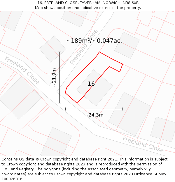 16, FREELAND CLOSE, TAVERHAM, NORWICH, NR8 6XR: Plot and title map