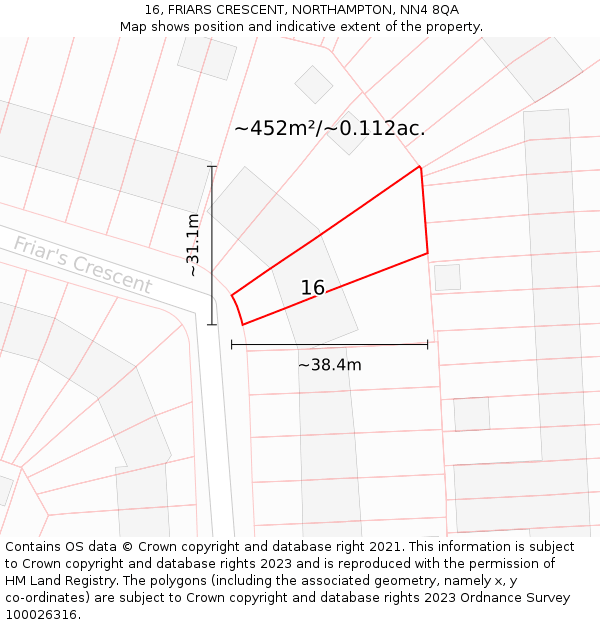 16, FRIARS CRESCENT, NORTHAMPTON, NN4 8QA: Plot and title map