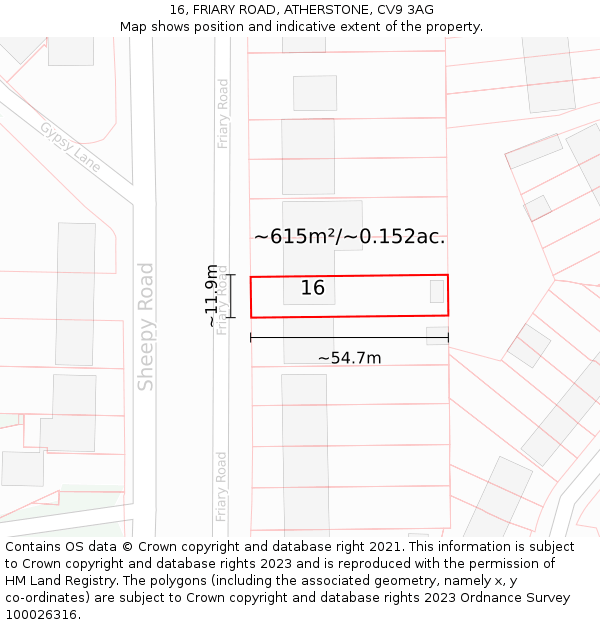 16, FRIARY ROAD, ATHERSTONE, CV9 3AG: Plot and title map