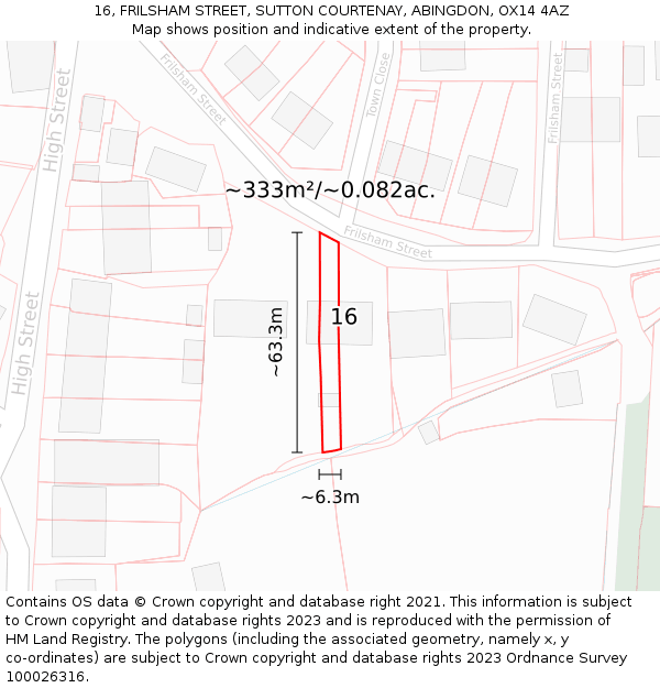 16, FRILSHAM STREET, SUTTON COURTENAY, ABINGDON, OX14 4AZ: Plot and title map