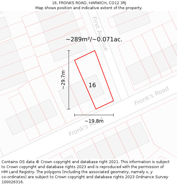 16, FRONKS ROAD, HARWICH, CO12 3RJ: Plot and title map