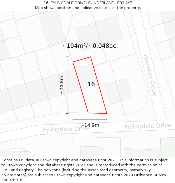 16, FYLINGDALE DRIVE, SUNDERLAND, SR3 2YB: Plot and title map