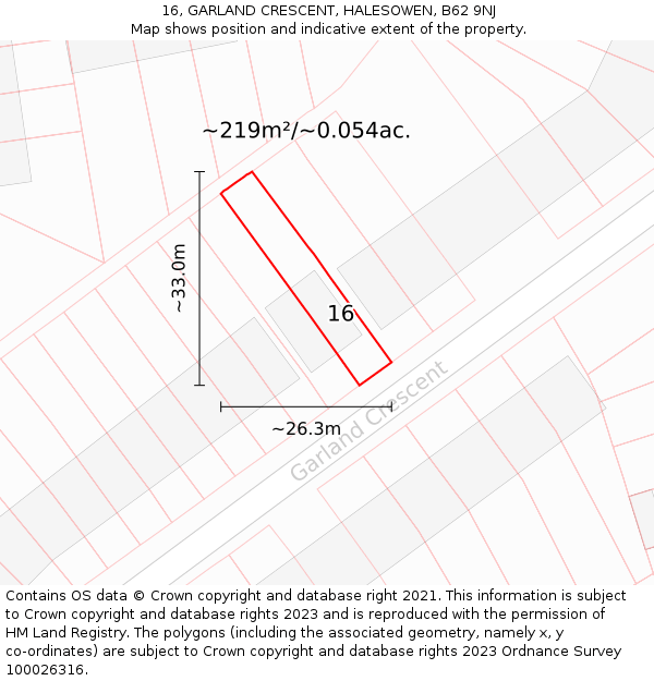 16, GARLAND CRESCENT, HALESOWEN, B62 9NJ: Plot and title map