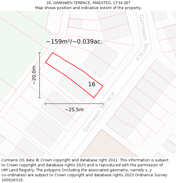 16, GARNWEN TERRACE, MAESTEG, CF34 0ET: Plot and title map