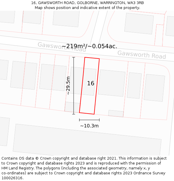 16, GAWSWORTH ROAD, GOLBORNE, WARRINGTON, WA3 3RB: Plot and title map