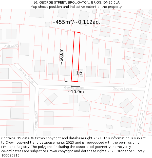 16, GEORGE STREET, BROUGHTON, BRIGG, DN20 0LA: Plot and title map