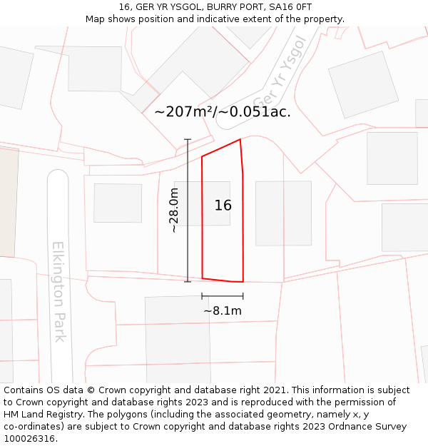 16, GER YR YSGOL, BURRY PORT, SA16 0FT: Plot and title map