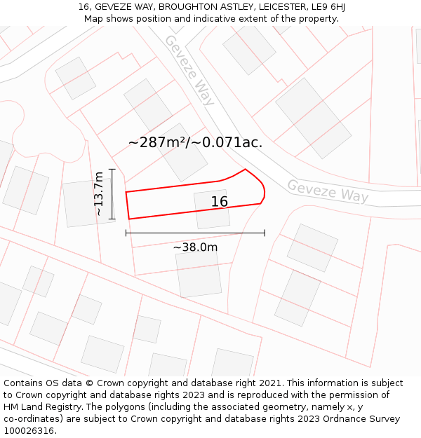 16, GEVEZE WAY, BROUGHTON ASTLEY, LEICESTER, LE9 6HJ: Plot and title map