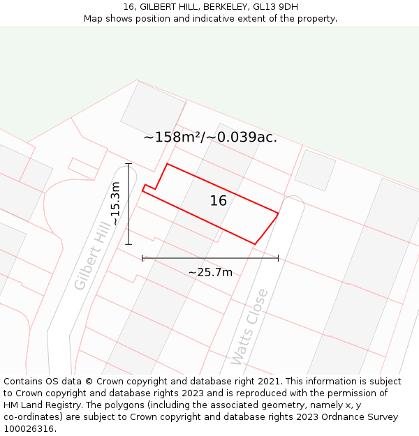 16, GILBERT HILL, BERKELEY, GL13 9DH: Plot and title map