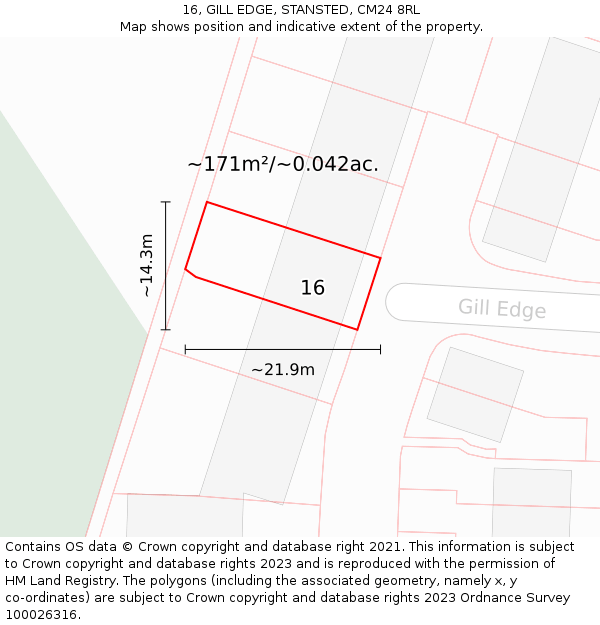 16, GILL EDGE, STANSTED, CM24 8RL: Plot and title map