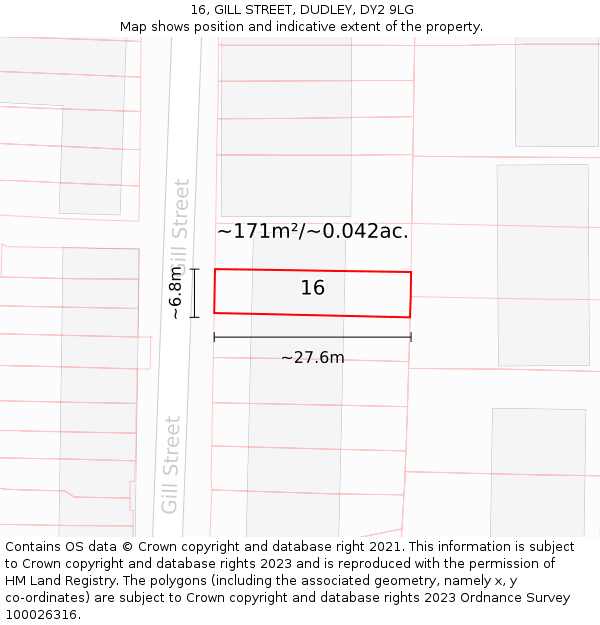 16, GILL STREET, DUDLEY, DY2 9LG: Plot and title map