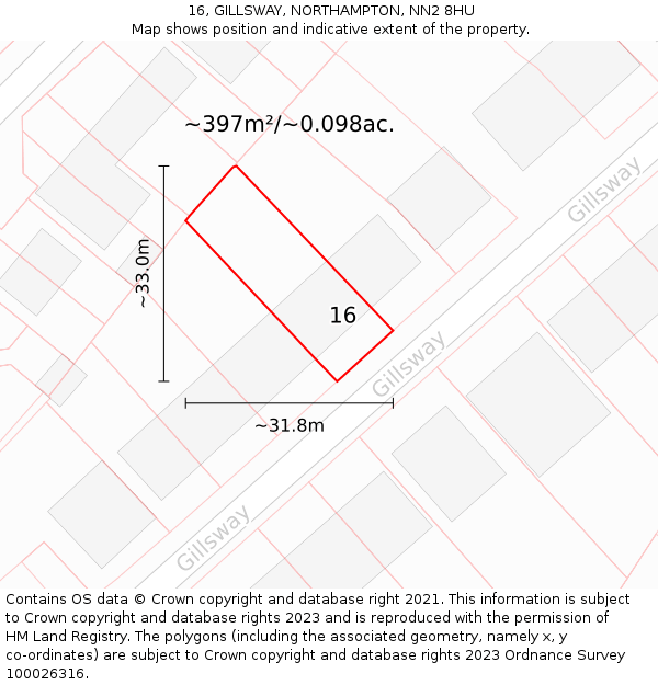 16, GILLSWAY, NORTHAMPTON, NN2 8HU: Plot and title map