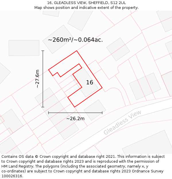 16, GLEADLESS VIEW, SHEFFIELD, S12 2UL: Plot and title map