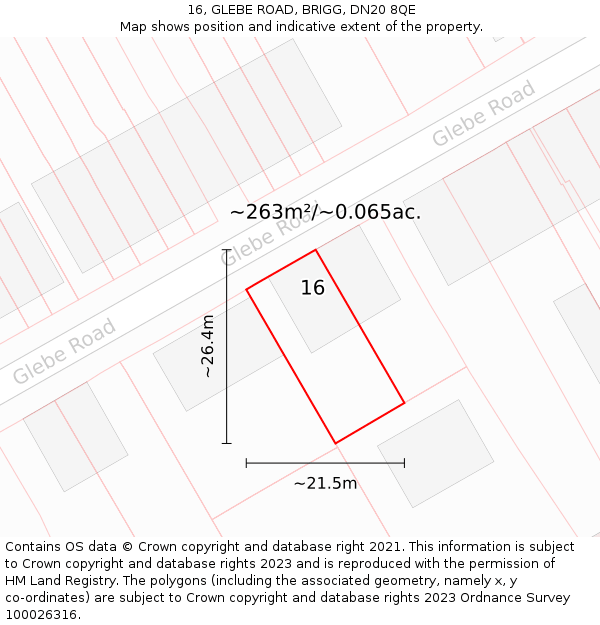 16, GLEBE ROAD, BRIGG, DN20 8QE: Plot and title map