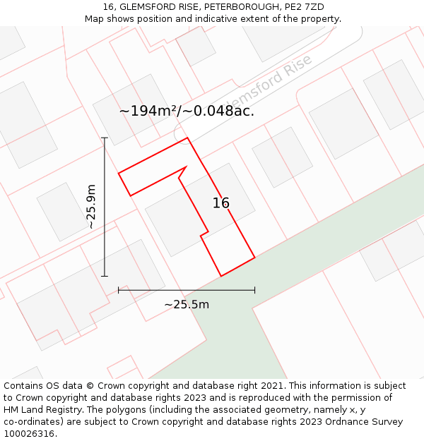 16, GLEMSFORD RISE, PETERBOROUGH, PE2 7ZD: Plot and title map