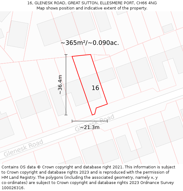 16, GLENESK ROAD, GREAT SUTTON, ELLESMERE PORT, CH66 4NG: Plot and title map