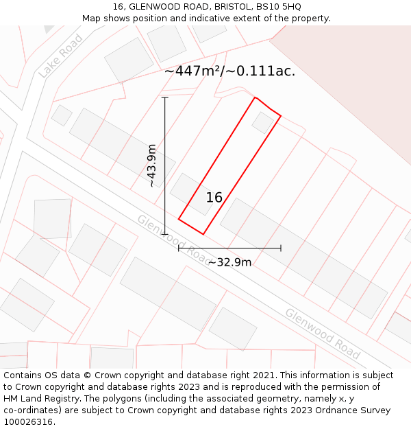 16, GLENWOOD ROAD, BRISTOL, BS10 5HQ: Plot and title map