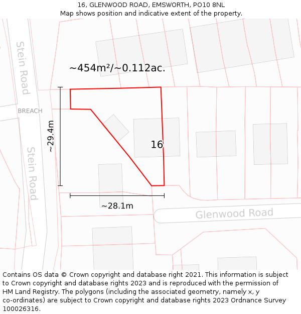 16, GLENWOOD ROAD, EMSWORTH, PO10 8NL: Plot and title map