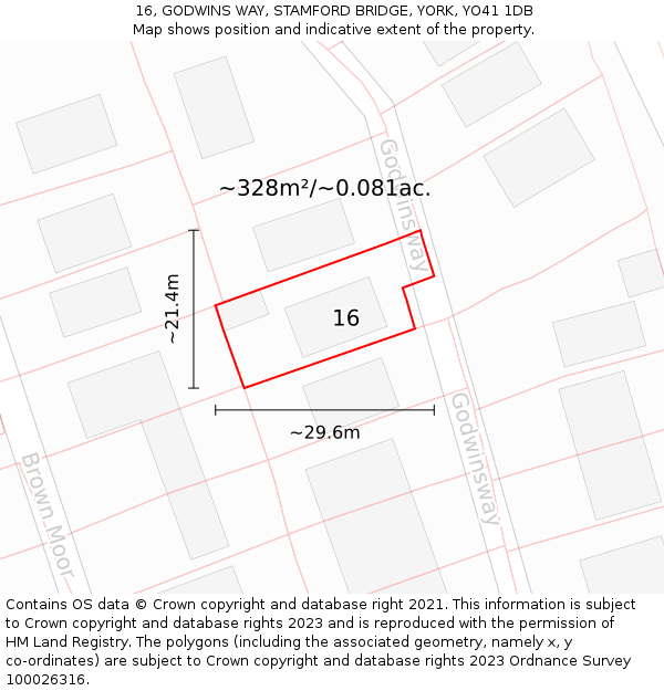 16, GODWINS WAY, STAMFORD BRIDGE, YORK, YO41 1DB: Plot and title map