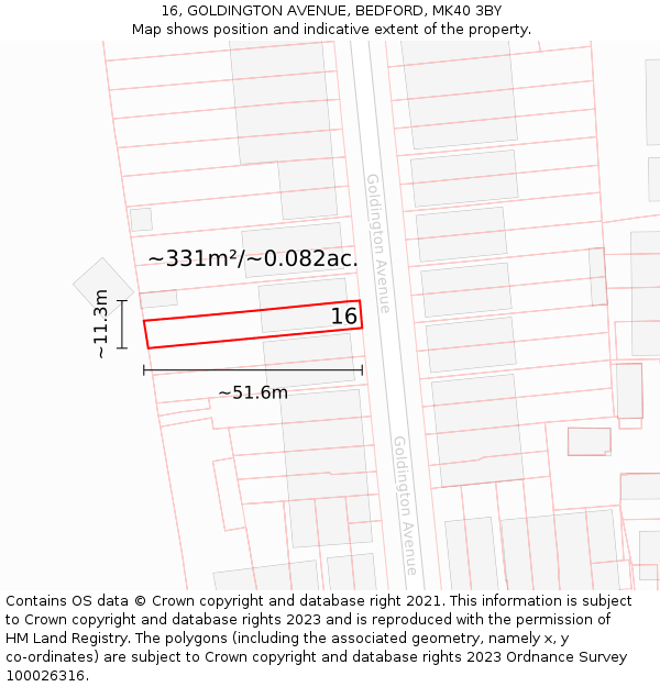 16, GOLDINGTON AVENUE, BEDFORD, MK40 3BY: Plot and title map