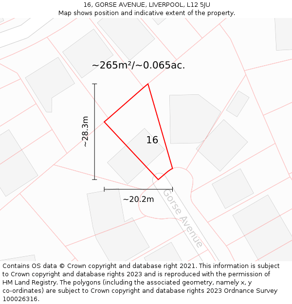 16, GORSE AVENUE, LIVERPOOL, L12 5JU: Plot and title map