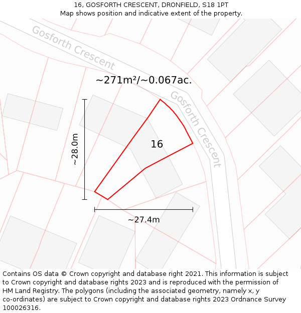 16, GOSFORTH CRESCENT, DRONFIELD, S18 1PT: Plot and title map