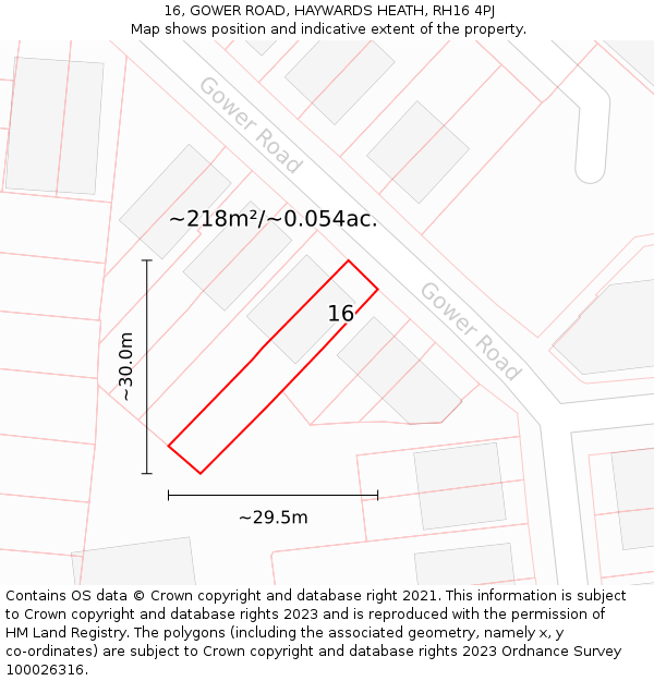 16, GOWER ROAD, HAYWARDS HEATH, RH16 4PJ: Plot and title map