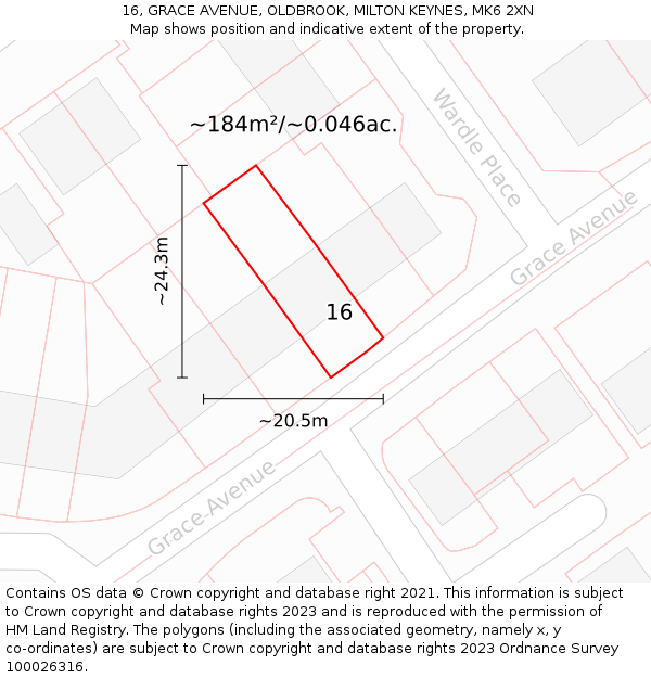 16, GRACE AVENUE, OLDBROOK, MILTON KEYNES, MK6 2XN: Plot and title map