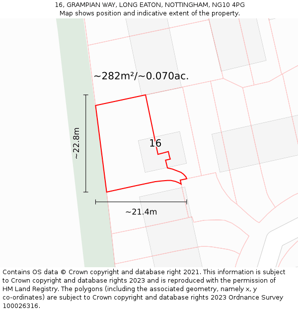 16, GRAMPIAN WAY, LONG EATON, NOTTINGHAM, NG10 4PG: Plot and title map