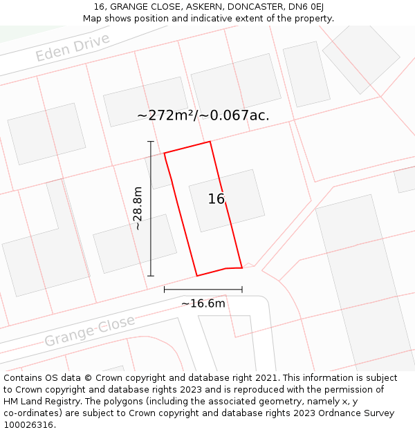 16, GRANGE CLOSE, ASKERN, DONCASTER, DN6 0EJ: Plot and title map