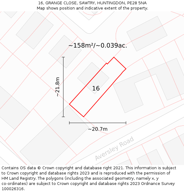 16, GRANGE CLOSE, SAWTRY, HUNTINGDON, PE28 5NA: Plot and title map