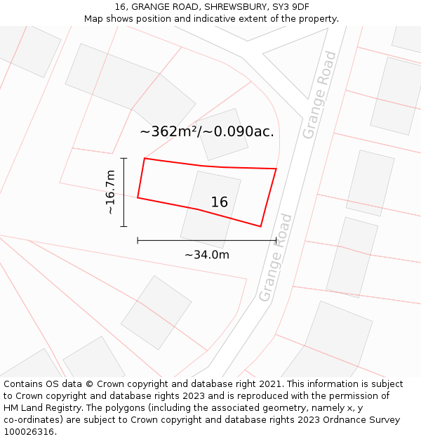 16, GRANGE ROAD, SHREWSBURY, SY3 9DF: Plot and title map